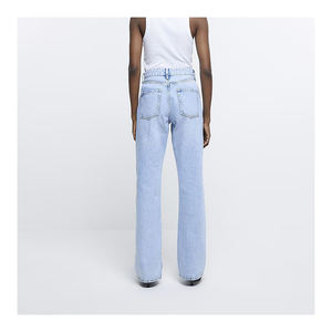 Women's Casual Style Mid Waist <b>Denim</b> Straight Fit Breathable Solid Washed Eco-Friendly Sexy Fashion <b>Stretch</b> Regular Jeans - Product Image 3