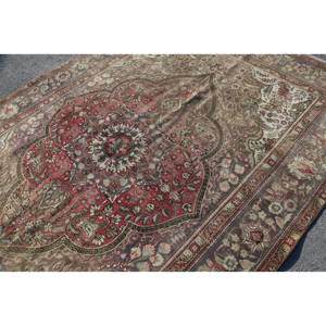 Vintage Turkish Rug Classic <b>Red</b> Beige 7.8x11.4ft Large Area Patchwork Pattern <b>Wool</b> Latex Backed 10mm Thickness Model Room Rug - Product Image 5