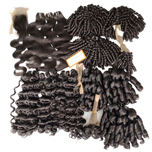 วิกผมดิบแบบม้วนคู่ขนาด28นิ้ว70ซม. 300กรัมพร้อมการปิดด้วยลูกไม้ตรงส่วนหน้าผาก - Product Image 1