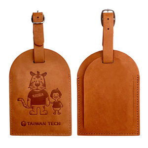 Étiquette de bagage en cuir avec logo marron personnalisé - Product Image 1