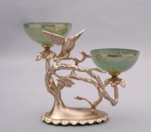 Bol à fruits et bonbons décoratif en aluminium vintage écologique de luxe, double paroi en verre, support en métal, design de branche, taille personnalisable - Product Image 2