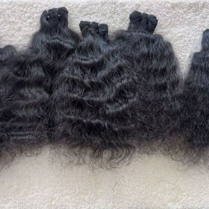 Extensions de cheveux humains 100% naturels, vierges, non traités, bouclés, de type temple indien, cuticules alignées, trame plate, style ondulé, simple - Product Image 1