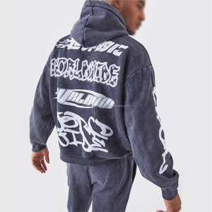Conjunto de chándal de forro polar estilo vintage OEM para hombre, con sudadera transpirable con efecto lavado ácido y pantalones acampanados tipo jogger - Product Image 3