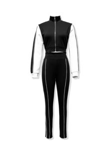 2025 de talla grande para mujer, conjunto de verano, Top corto, traje de terciopelo de dos piezas con bolsillo con cremallera, manga larga - Product Image 5