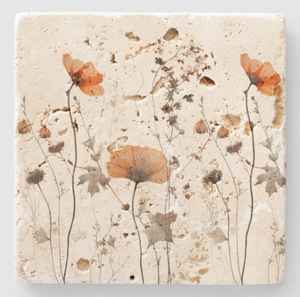 Juego de Posavasos de Mármol con Diseño de Flores Silvestres, Decoración Otoñal, Regalo Floral Hecho a Mano - Product Image 1