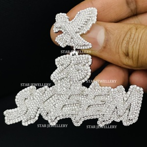Pendentif en argent sterling 925 serti de moissanite VVS glacée, style hip-hop unisexe, plaqué rhodium, lettre personnalisée - Product Image 3