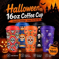 Gobelet à café en plastique personnalisé avec logo, 16 oz, pour Halloween, avec couvercle, sans BPA, réutilisable, pour boissons froides, vente en gros, personnalisable