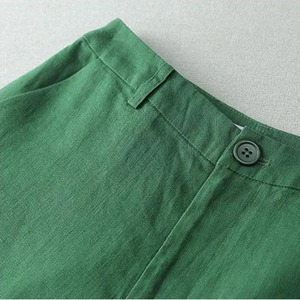 กางเกงขาสั้นทรงหลวมเอวสูงสำหรับผู้หญิงกางเกงขาสั้นแฟชั่นสไตล์เกาหลีสำหรับ2025ฤดูร้อนผ้าลินินลำลองสีเขียวพื้น - Product Image 5