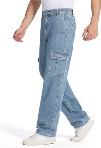 Men's Relaxed Fit Cargo <b>Jeans</b> Elastic Waist 6 Pockets Straight Leg <b>Work</b> Utility Pants Relaxed Fit Cargo <b>Jeans</b> Flex Waist Design - Product Image 6