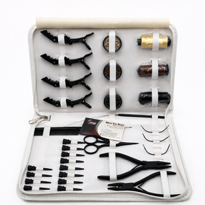 Kit d'outils professionnels pour extensions de cheveux noir mat, aiguilles à coudre, micro-perles, pinces à boucles, logo personnalisé, pinces en acier inoxydable pour - Product Image 1