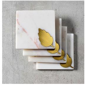 Buy Designer Coaster Set Online Flat Custom Wood Coaster Set with 0handmade bone and Brass Inlay Made In India - Product Image 2