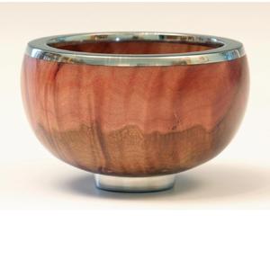 Tazón de madera para servir de forma redonda con acabado de pulido de madera marrón natural Calidad superior con base de metal y llantas a precio barato - Product Image 1