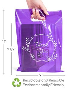 Violet personnalisé LDPE/HDPE découpé avec poignée merci sacs à provisions en plastique imprimés pour les petites entreprises au détail - Product Image 3