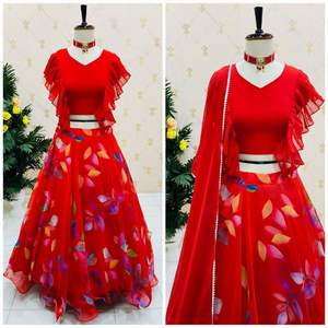 Designer indien Georgette Lehenga avec Dupatta impression numérique travail fête porter tenue Bollywood pour les femmes - Product Image 5