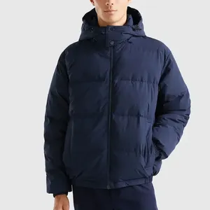 Fabricant personnalisé pour hommes avertir l'hiver brillant veste matelassée coupe-vent rembourré épais noir à capuche veste matelassée à bulles - Product Image 1