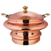 Plat à friture rond traditionnel en cuivre avec base sculptée idéal pour le banquet servant un buffet de mariage et d'hôtel