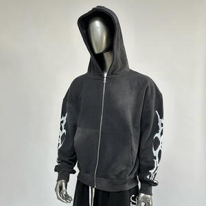 Custom Luxury Streetwear French Terry Graphic Dtg Screen Print Hoodie Heavy Weight 400Gsm Cotton Boxy <b>Cropped</b> <b>Zip</b> <b>up</b> Men Hoodie - Product Image 1