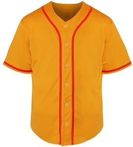 Maillot de baseball orange pour homme, manches courtes, col en V boutonné, couleur unie, respirant, polyester, uniforme toutes saisons, coupe classique, personnalisable - Product Image 1