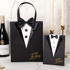 6 packs de sacs-cadeaux de smoking 3D noirs classiques avec boutons de nœud papillon pour le marié, anniversaire du père, faveur de mariage - Product Image 3