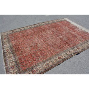 Tapis turc vintage de grande surface classique rouge beige 6.7x10,1 pieds style kilim patchwork 10mm laine latex pour décoration de couloir chambre - Product Image 4