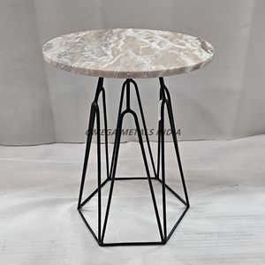 Elegant Round Wooden Tray Coffee <b>Table</b> with Natural Finish and Sturdy <b>Black</b> <b>Metal</b> <b>Legs</b> Perfect for Living Room and Stylish Decor - Product Image 3