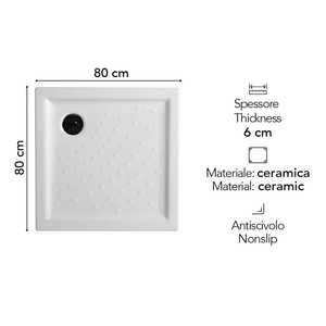 ถาดรองอาบน้ำเซรามิคทรงสี่เหลี่ยม Matera H 6 ซม. 80x80 ซม. - Product Image 2