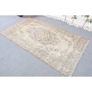 Alfombra turca clásica Beige azul Vintage 5,3X9,1 pies diseño de retazos hecho a mano lana bambú seda ecológico pila media látex - Product Image 4