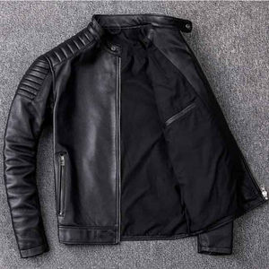 Custom High Quality Men's Leather <b>Jacket</b> Black <b>Red</b> Stand Collar Long Thin Coated <b>Waterproof</b> Breathable Front Logo Fashion Wear - Product Image 2