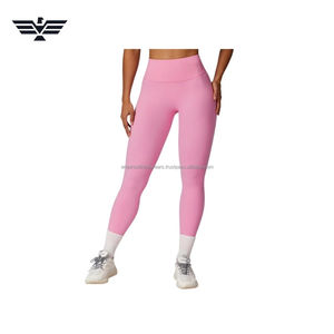 Meilleurs ensembles de leggings de yoga pour femmes de haute qualité, taille haute élastique, couleur unie, longueur cheville, en Spandex/Nylon extensible - Product Image 3