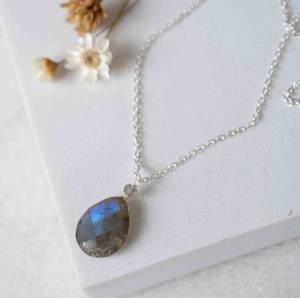 February Birthstone Labradorite <b>Statement</b> <b>Necklace</b> Delicate 925 Sterling Silver Natural Handmade Jewelry Gift Idea For Her - Product Image 1