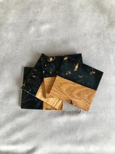 Dessous de verre personnalisés en bois d'acacia, ensemble de dessous de verre époxy rivière résine turquoise, sous-verres personnalisés, cadeau d'Halloween, cadeau gravé, - Product Image 6