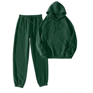 Personnalisable de haute qualité Ensemble de 2 pièces pour femmes Sweat-shirt en tricot décontracté uni avec pantalon de jogging skinny 100% coton teint en plaine - Product Image 1
