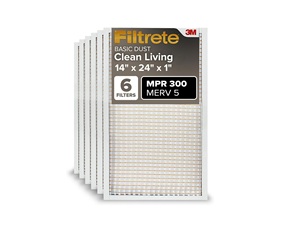 Filtre à air Filtrete 14x24x1 MERV 5, lot de 6, pour climatiseur, fournaise, HVAC, MPR 300 Basic Dust Defense - Product Image 1
