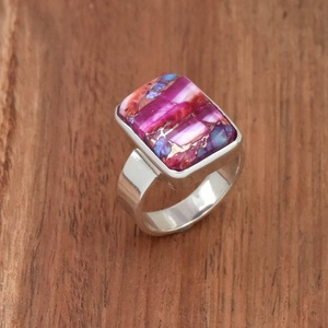 แหวนแฮนด์เมดสีชมพูสีเทอร์ควอยซ์925เงินแท้รูปไข่ของขวัญเครื่องประดับ - Product Image 4