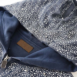 Nouveau style : sweat à capuche oversize zippé avec motif galaxie, strass scintillants, motif nuit étoilée, coupe ample, technique de lavage enzymatique - Product Image 4