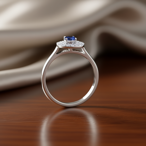 Anello con Tanzanite Naturale Taglio Ovale 5x4 e Halo di Topazio Bianco, Classico Anello di Fidanzamento - Product Image 3