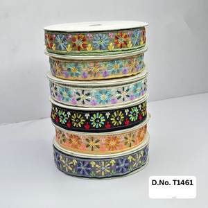 Custom made floral designed machine embroidered <b>laces</b> and in six colours for wedding dresses in 1.25 inch width for resale. - Product Image 2