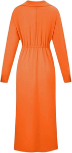 เดรสแม็กซี่สีส้มแฟชั่นสำหรับผู้หญิงเสื้อเชิ้ตสไตล์คอวีคาดแขนยาวติดกระดุมด้านหน้าเครื่องแต่งกายหรูหราผ่อนคลาย - Product Image 6