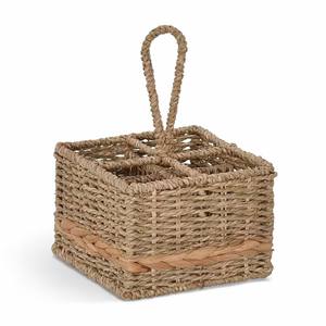Panier à couverts en herbe de mer, panier à couverts en paille tressée, conteneur en herbe de mer, rangement de table de cuisine - Product Image 4