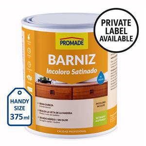 Vernis pour bois d'intérieur à base d'eau OEM, finition satinée transparente, faible odeur, résistant aux rayures, étiquette privée disponible, 375 ml - Product Image 2