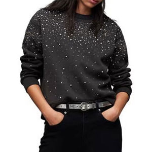 Sweat-shirt avec strass avec nouveau Design pour Streetwear élégant respirant femmes Sweat-shirt avec strass Logo de conception personnalisé - Product Image 3