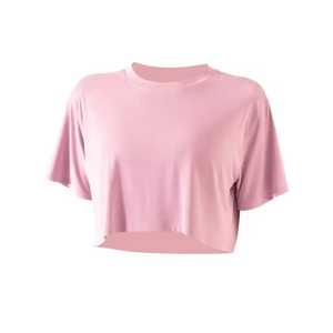 เสื้อยืดลำลองทรงหลวมแขนสั้นคอกลมเสื้อครอปสีขาวคอกลมทำจากไม้ไผ่ - Product Image 4