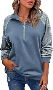 Cuello alto con cremallera para mujer, Hodes cortos para mujer, Sudadera de cuello alto con media cremallera a la moda, ropa de calle - Product Image 3