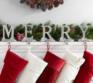 JOY Word Stocking Holder Set Four Pieces Wood Metal Cast Iron Rustic <b>Gift</b> <b>Box</b> Modern New Designs High Quality Wholesale - Product Image 5