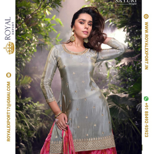 Royal Export en Surat Gujarat lanza nuevas exquisitas colecciones de Trajes cosidos de estilo indio Premium Real Chinon Silk Free Size - Product Image 5