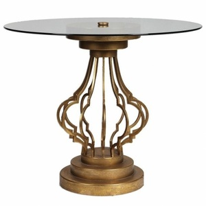 Mesa de centro de cristal de latón de lujo Moderno marco geométrico de Metal mesa auxiliar cuadrada muebles de sala OEM ODM al por mayor - Product Image 2