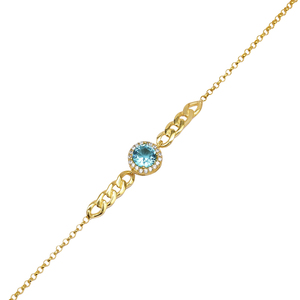 Aigue-marine CZ pierre forme ronde bracelet à breloques en gros 925 bijoux en argent Sterling turc fait à la main - Product Image 3