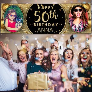 Bannières de fête d'<span class=keywords><strong>anniversaire</strong></span> personnalisées <span class=keywords><strong>avec</strong></span> nom et âge, décoration personnalisée, idées de fête, célébration commémorative, fournitures de fête minimalistes - Product Image 3
