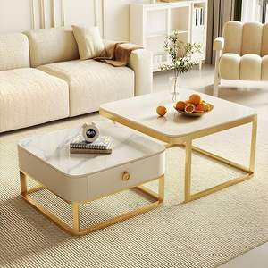 2 Piece Metal Frame Stylish End <b>Tables</b> for Living Room Bedroom or Aprtments (White & Gold) - Product Image 3