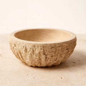 Cuenco de piedra de travertino hecho a mano con textura rústica tallada que añade encanto natural y durabilidad para la decoración del hogar moderno - Product Image 5